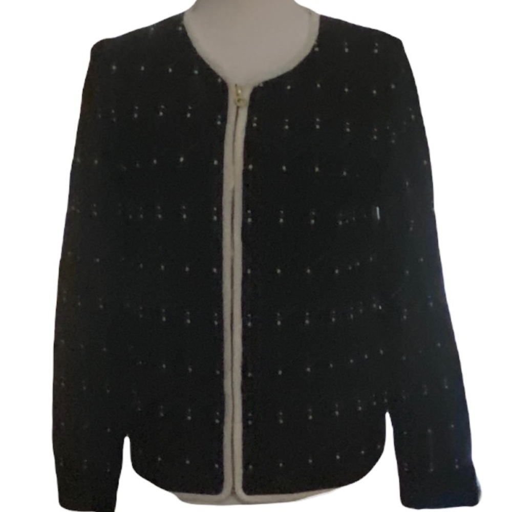 Marc NY B/White cardigan-zipper front NWOT -Med